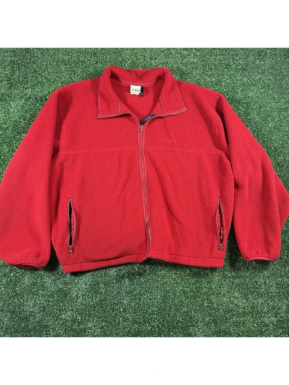 Vintage 1990s L.L Bean Red Fleece Full Zip Up Jacket Size Medium Mens USA Made